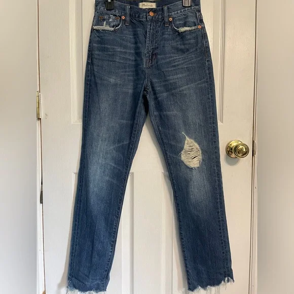 Madewell Dark Wash The Perfect Summer Jeans Distressed Cut Off Hem Size 26 - Picture 4 of 8